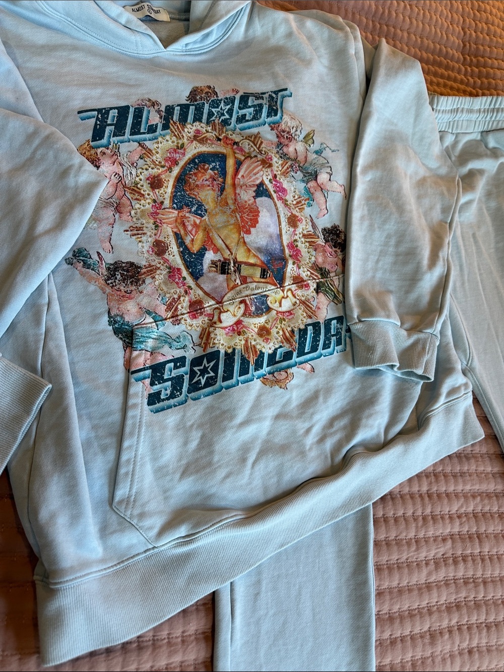 ALMOST SOMEDAY Light Blue Track Jogger SET- Cozy HOODIE AND Pull-On Pants
